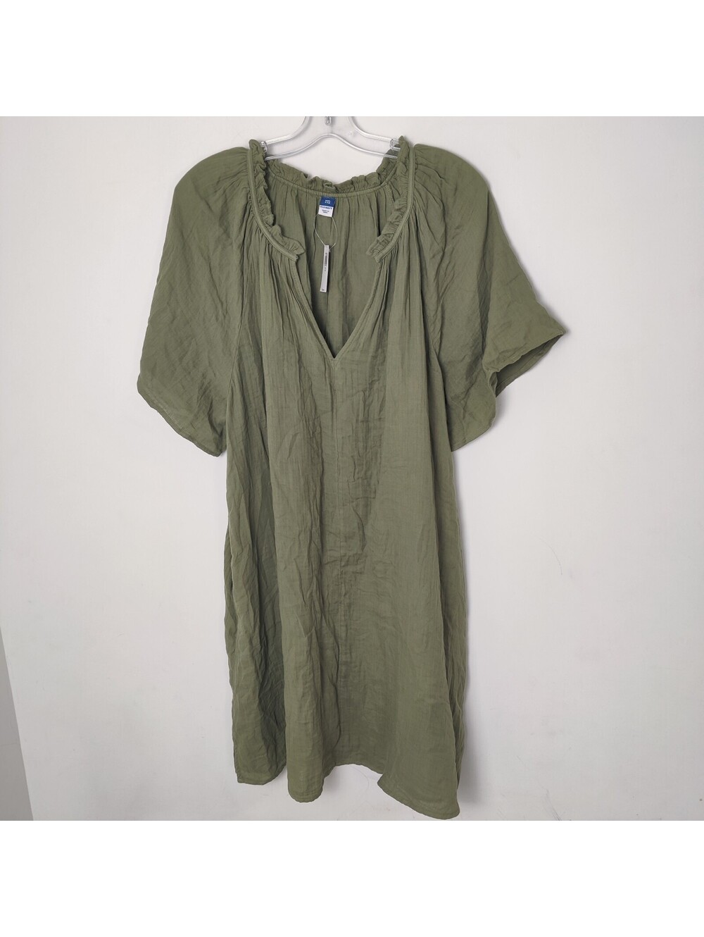 NWT Old Navy Olive Green Double Gauze Cotton Ruffle Midi Shift Dress XXL